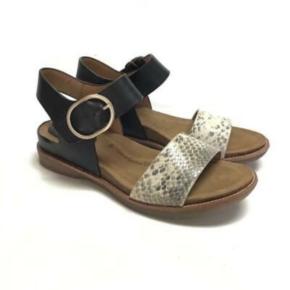 Sofft Bali 8.5 Leather Flat Sandals Black Cream